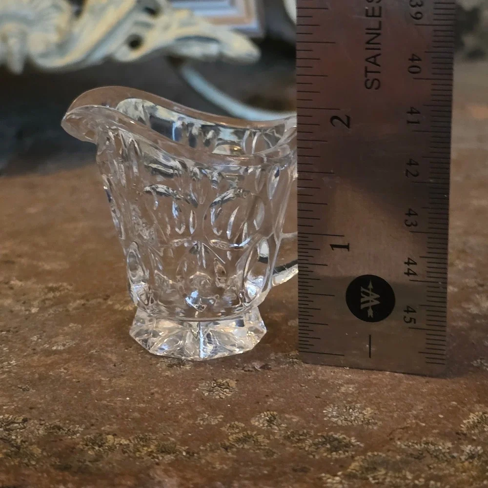 Vintage Miniature Pressed Glass Creamer Pitcher Thumbprint Toothpick Holder 2in